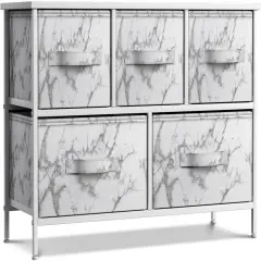 Sorbus Dresser with 5 Drawers - Storage Chest Organizer Unit with Steel Frame, Wood Top, Easy Pull Fabric Bins - Long Wide TV Stand for Bedroom Furniture, Hallway, Closet & Office Organization Marble white