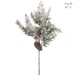 Snow Pine Picks with Pine Cones - Box of 6 Realistic Christmas Floral Accents for Home Decor and Events | 2024 Christmas Collection, Floral Home by Artificial Flowers