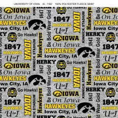 Sykel Enterprises-University of Iowa Fleece Fabric-Iowa Hawkeyes Heather Verbiage Fleece Blanket Fabric-Sold by the yard