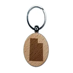 Utah State Silhouette Engraved Wood Round Keychain Tag Charm