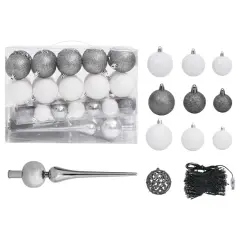 61 Piece White and Gray Christmas Ball Set with 150 LEDs