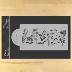 Wildflowers Cake Stencil Side | C1086 by Designer Stencils | Cake Decorating Tools | Baking Stencils for Royal Icing, Airbrush, Dusting Powder | Reusable Plastic Food Grade Stencil | Easy to Use