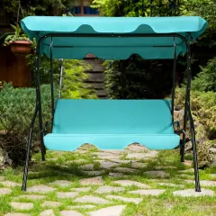 3 Seats Patio Canopy Swing Blue