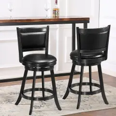 2 Pieces 24 Inches Swivel Counter Stool Dining Chair Upholstered Seat Black