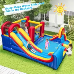 7 in 1 Outdoor Inflatable Bounce House with Water Slides and Splash Pools with Blower