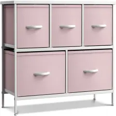 Sorbus Dresser with 5 Drawers - Storage Chest Organizer Unit with Steel Frame, Wood Top, Easy Pull Fabric Bins - Long Wide TV Stand for Bedroom Furniture, Hallway, Closet & Office Organization Pink