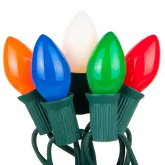 C7 Multi: Red, Blue, Green, Orange, White Opaque Steady 25 Light Set, Green Wire Multicolor