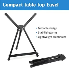 Aluminum 15" to 21" Tabletop Easel Display, Black Tripod with Rubber Feet, Holds Canvas, Paintings, Books, Photos, Signs