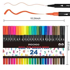 24 Colored Markers,Dual Brush Marker Pens,Fine Point and Brush Tip for Kids Adult Coloring Books Bullet Journals Planners,Note Taking Coloring Writing