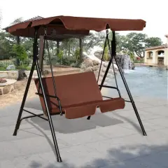 2-Seat Outdoor Swing Chair with Canopy, Cushions, Steel Frame, 440 lbs Capacity Coffee