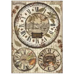 Stamperia Rice Paper Sheet A4-Coffee And Chocolate Clocks
