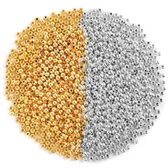 1200 Pieces 4mm Round Beads Spacer Beads Smooth Loose Ball Beads for DIY Bracelet Jewelry Making Craft, Silver & Gold