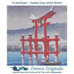 Boat in Snow Miyajima Counted Cross Stitch Pattern by Kawase Hasui