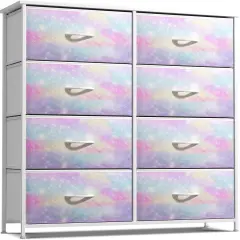 Sorbus Extra Wide Dresser Organizer With 8 Drawers - Large Storage Furniture for Bedroom, Hallway, Living Room, Nursery & Closet Rainbow sparkle