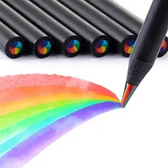 Art Supplies for Kids and Adults, 7 Color in 1 Black Wooden Rainbow Colored Pencils Pre-sharpened, Multicolored Core, with Sharpener, for Coloring Books, Drawing, Sketching (12pcs)