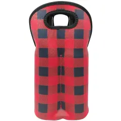 Wrapables Insulated Neoprene Wine Tote, Two Bottle / Red Checkers