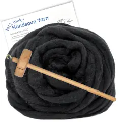 LEARN TO SPIN - Beginner's Spinning Kit with Hand Dyed BFL Roving, Drop Spindle & Printed Instructions w/ Video. Many Colors. Black
