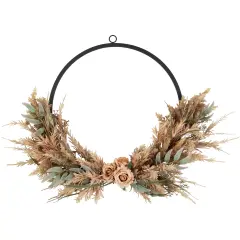 Northlight Fall Harvest Pale Rose and Thistle with Foliage Artificial Wreath, 24-Inch, Unlit Beige
