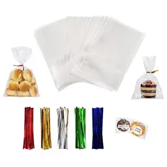 100 PCS Clear Cellophane Bags, 5x7 Small Treat Bags with Ties, Cake Pop Bags, Candy Bags, Goodie Bags, Rice Crispy Treat Bags, Clear Bags for Favors Birthday Party (5'' x 7'')
