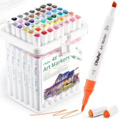 Ohuhu Brush Markers Alcohol Based: Double Tipped Art Sketch Drawing Marker Set for Kids Artists Adults Coloring Landscape Architectural Design - Brush Chisel Dual Tip - 48-color w/Marker Storage Case