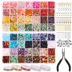 1800 pieces 56 Colors Crystal Beads, Ring Making Kit, Gemstone Chip Beads Irregular Natural Stone with Jewelry Making Supplies for DIY Craft Bracelet Necklace Earrings, Craft Gifts