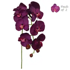 Set of 2: Artificial Phalaenopsis Orchid Stem with 9 Realistic Silk Blooms | 33.5-Inch | Purple | Faux Orchids | Floral Stems | Parties & Events | Weddings | Home & Office Decor
