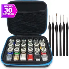 Pixiss Model Paint Storage Case for Testors Paints with 6 Fine Detail Miniatures Paint Brushes (Paint Not Included)