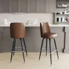 Emma and Oliver 2 Pack Metal Barstool with Swivel Bucket Seat Weathered Brown