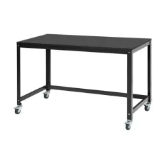 Wood Top Metal Frame Rolling Computer Desk Laptop Table-Black