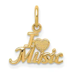 14K Gold I Love Music Charm Heart Musical Pendant Jewerly 15mm x 13mm