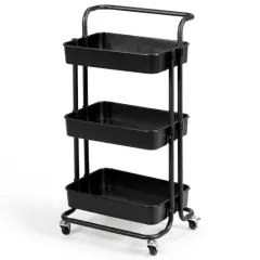 3-Tier Multi-Purpose Vertical Utility Cart with Smooth Casters Ample Storage and Drainage Design Black