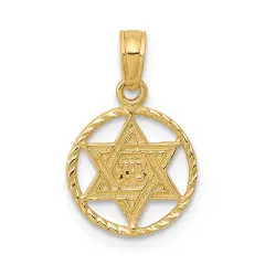 14K Gold Star Of David In Circle Frame Pendant Charm Jewelry 18 x 11 mm