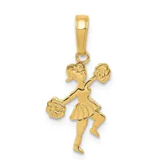 14K Gold Cheerleader & Pom Pom Charm Cheerleading Sports 20 X 10mm Jewerly