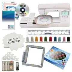 Brother NQ3550W 6" x 10" Wifi & USB Embroidery Machine with Bonus Hoop + Disney Thread Set + Bes Blue Software and more