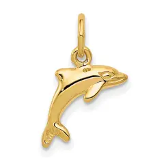 14K Yellow Gold Jumping Dolphin Pendant Charm Jewelry 16.3mm x 12.1mm
