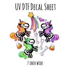 7"x7"- #2- Spooky Unicorns- UV DTF Decal SHEET