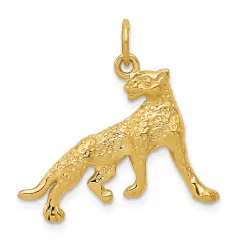 14K Yellow Gold Diamond-Cut Cheetah Charm Pendant Animal Pendant 26 X 22mm