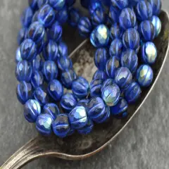 *20* 8mm Blue Washed Matte Sapphire AB Faceted Round Melon Beads