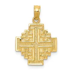 14K Yellow Gold Jerusalem Cross Pendant Charm Jewelry 22mm x 15mm