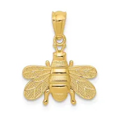 14K Yellow Gold Bee Charm Polished Pendant Jewelry 19mm x 15mm