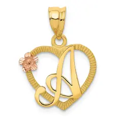 14K Two Tone Gold Initial Letter A Heart Charm Jewelry 22mm x 16mm
