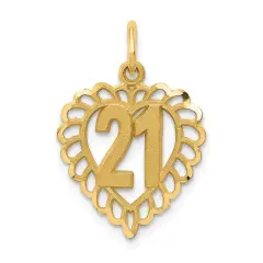 14K Yellow Gold 21 Heart Charm Birthday Pendant Jewelry 22mm x 15mm