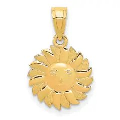 14K Gold Polished Sun with Face Pendant Jewelry 19.2mm x 11.8mm
