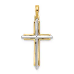 14K Two Tone Gold Cross Pendant Charm Jewelry 35mm x 18mm