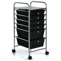 Multi-functional 6 Drawers Rolling Storage Cart Organizer with Four Movable Casters Black
