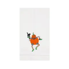 Dancing Gussie Black Cat Halloween Embroidered Flour Sack Cotton Dishtowel
