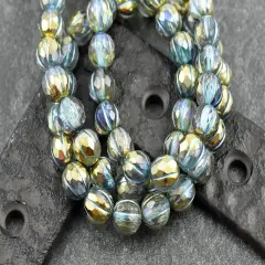 *20* 8mm Turquoise Washed Golden Crystal AB Faceted Round Melon Beads