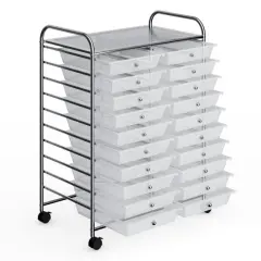 20-Drawer Mobile Storage Organizer Cart with Brake Wheels and Steel Frame for Home or Office Use Clear