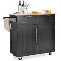 Heavy Duty Rolling Kitchen Cart with Tower Holder and Drawer Black