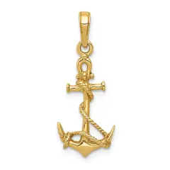 14K Gold 3D Anchor & Rope Charm Ship Sailing Pendant 25 X 11mm Jewerly